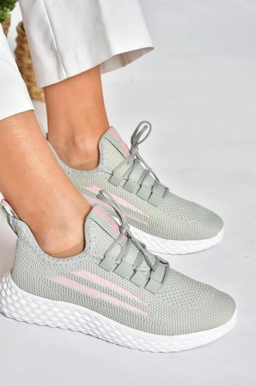 Gri Triko Kumaş Kadın Spor Ayakkabı Sneakers