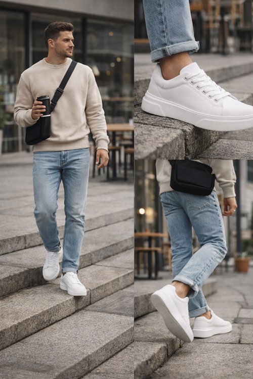 Erkek Beyaz Sneaker Kalın Taban Rahat Günlük Spor Ayakkabı Yeni Sezon
