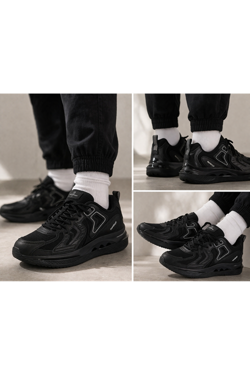 Ultra Rahat Siyah Erkek Spor Ayakkabı – Günlük Hafif Konforlu Sneaker