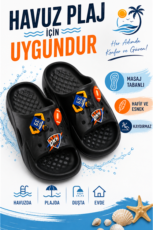 Erkek Çocuk Kaydırmaz Havuz Terliği – Masaj Tabanlı Hafif Esnek Plaj Deniz Terliği
