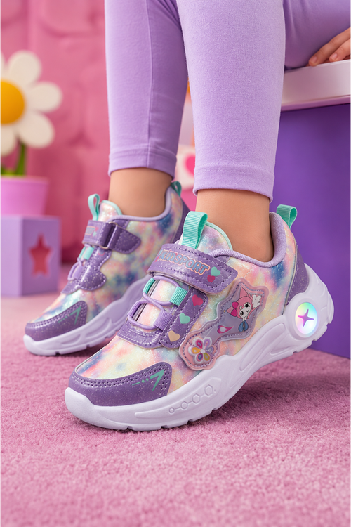 Kız Çocuk Işıklı Spor Ayakkabı Cırtlı – Hafif Esnek Kaymaz Taban Günlük Sneaker