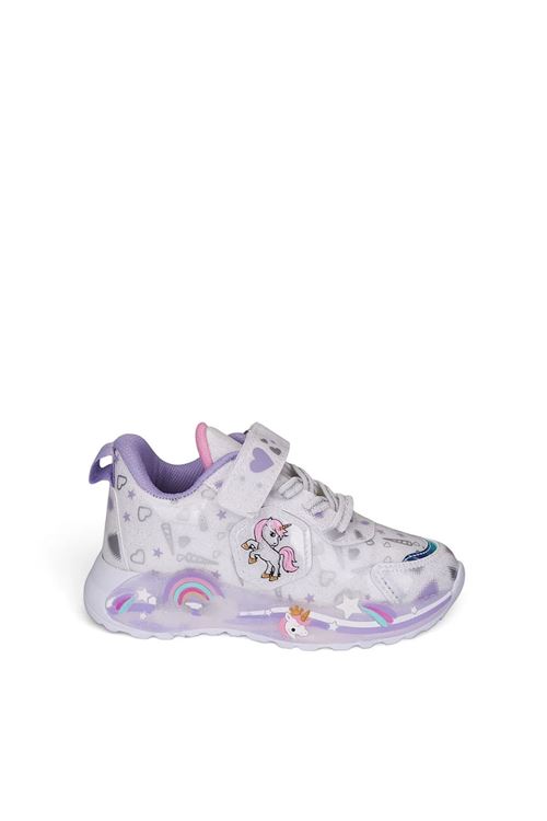 Beyaz Kız Çocuk Işıklı Unicorn Spor Ayakkabı | Cırtlı Sneaker
