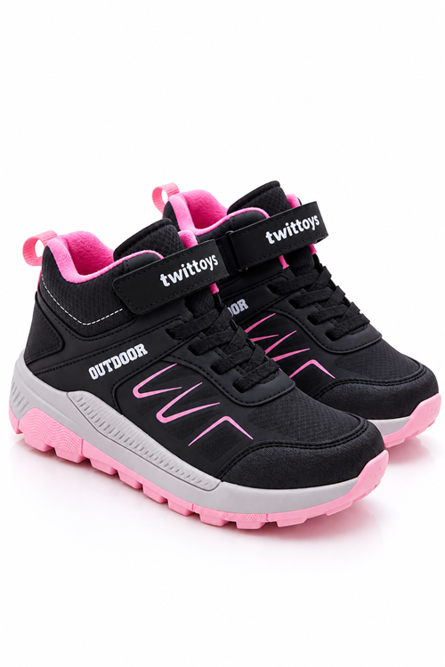 Kız Çocuk Siyah Pembe Cırtlı Outdoor Spor Ayakkabı