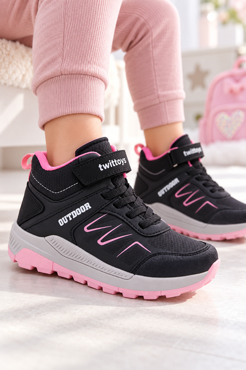 Kız Çocuk Siyah Pembe Cırtlı Outdoor Spor Ayakkabı