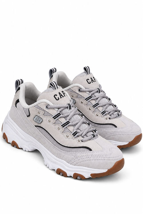 Kadın Gri Kalın Tabanlı Sneaker Bağcıklı Chunky Spor Ayakkabı