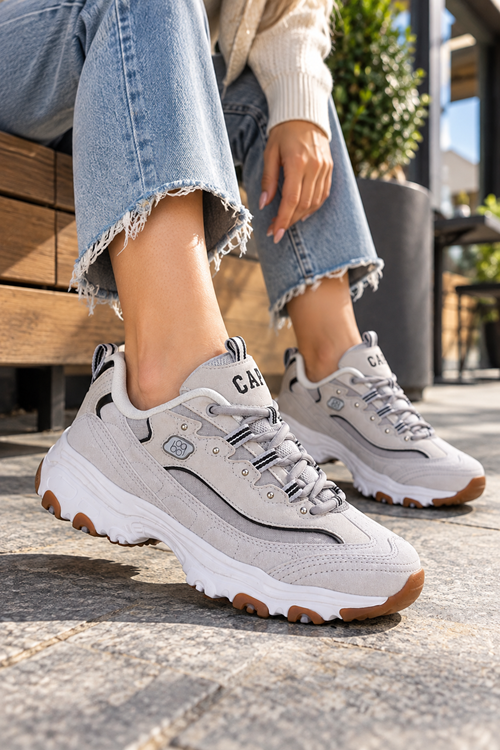 Kadın Gri Kalın Tabanlı Sneaker Bağcıklı Chunky Spor Ayakkabı