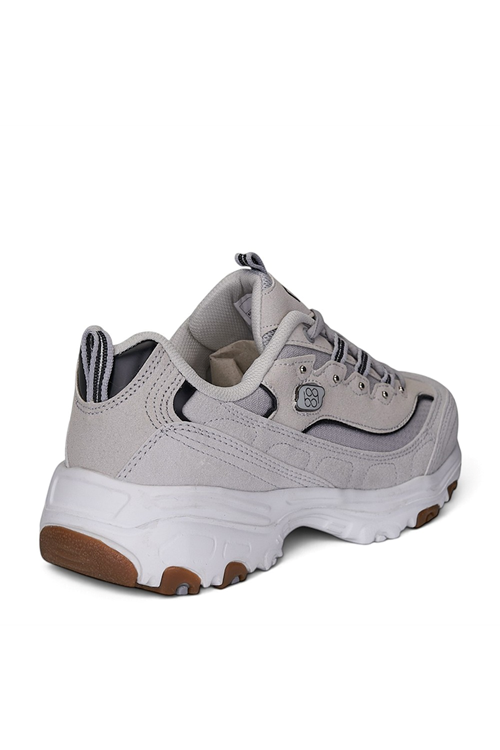 Kadın Gri Kalın Tabanlı Sneaker Bağcıklı Chunky Spor Ayakkabı