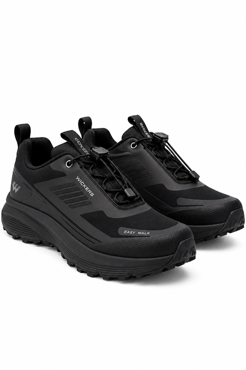 Wickers Easy Walk Siyah Erkek Outdoor Spor Ayakkabı – Bağcıklı, Kalın Tabanlı, Trekking ve Günlük Kullanım