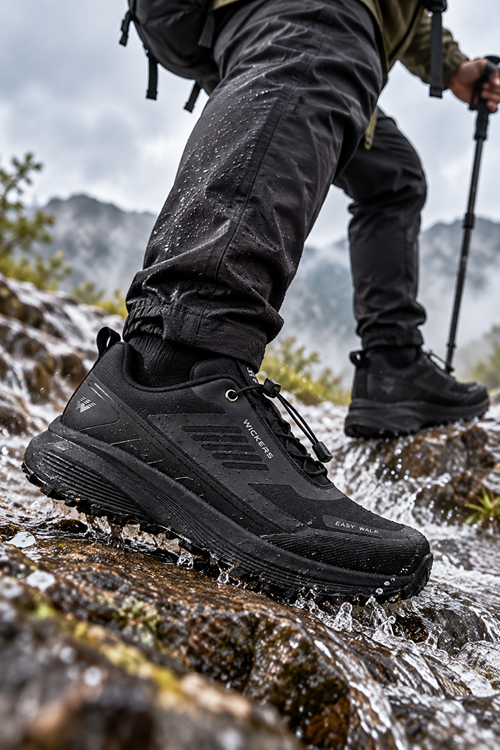 Wickers Easy Walk Siyah Erkek Outdoor Spor Ayakkabı – Bağcıklı, Kalın Tabanlı, Trekking ve Günlük Kullanım