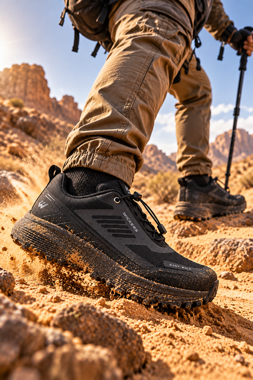 Wickers Easy Walk Siyah Erkek Outdoor Spor Ayakkabı – Bağcıklı, Kalın Tabanlı, Trekking ve Günlük Kullanım