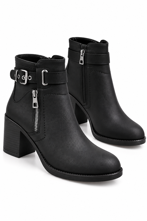 Leona 105-01 Alçak Kare Topuk Ofis İş Bilekten Kadın Bootie- Kadın Bot 6 cm Topuk