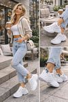 Kadın Beyaz Kalın Taban Sneaker Leopar Detaylı Günlük Spor Ayakkabı