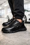 Erkek Siyah Kalın Taban Sneaker Günlük Rahat Spor Ayakkabı Kaydırmaz Modern Casual