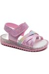 Tabanı Simli Pembe Hologramlı Kız Çocuk Sandalet