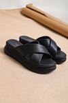 Alçak 4 Cm Dolgu Topuk Çapraz Kalın Bant Fashion Terlik
