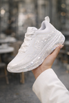 Kadın Beyaz Taşlı Sneaker Spor Ayakkabı Kalın Taban Rahat Günlük Şık Parlak Model
