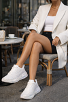 Kadın Beyaz Taşlı Sneaker Spor Ayakkabı Kalın Taban Rahat Günlük Şık Parlak Model