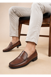 El Örgü Dikişli Loafer İç Dış Gerçek Deri Taba Klasik Loafer ( Meşin Astarsız Model Değildir )