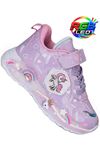 Kız Çocuk Işıklı Unicorn Spor Ayakkabı Lila Cırtlı Günlük Sneaker