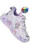Beyaz Kız Çocuk Işıklı Unicorn Spor Ayakkabı | Cırtlı Sneaker