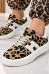 Kadın Leopar Desenli Kalın Taban Sneaker Bağcıklı Günlük Spor Ayakkabı