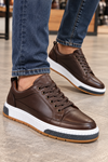Kahverengi Erkek Hakiki Deri Sneaker Ayakkabı Bağcıklı Kalın Tabanlı Casual Spor Ayakkabı