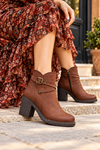 Leona 101-02 Taba Alçak Kare Topuk Kauçuk Taban Kısa Kadın Bootie