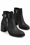 Leona 105-01 Alçak Kare Topuk Ofis İş Bilekten Kadın Bootie- Kadın Bot 6 cm Topuk