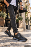 Erkek Siyah Klasik Casual Sneaker Günlük Spor Ayakkabı- Yumuşacık Deri