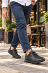 Erkek Siyah Bağcıklı Günlük Sneaker Rahat Tabanlı Casual Spor Ayakkabı